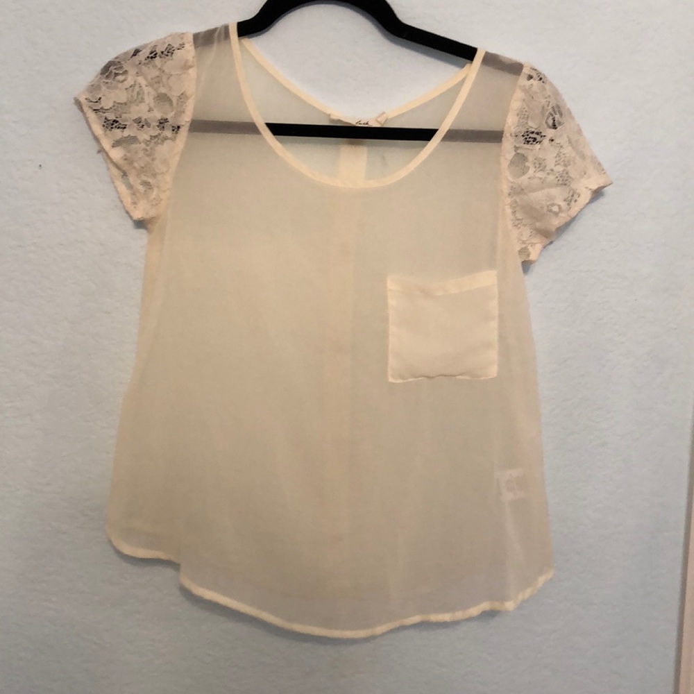 Cream Lush crop top with lace sleeves